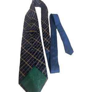 TOMMY HILFIGER DARKBLUE YELLOW CHECKER‎ 100% SILK NECKTIE TIE